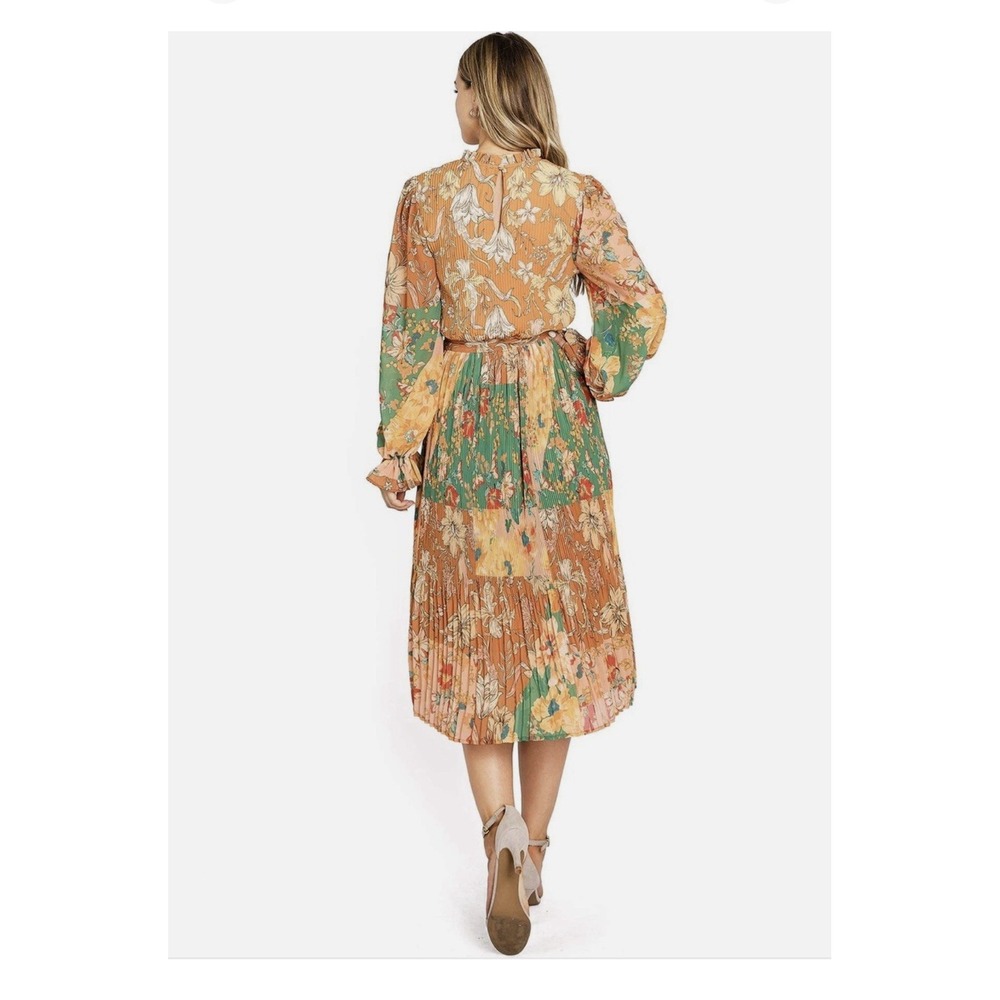 Flying Tomato Women's Modest Chiffon Pleated Boho Long Sleeve Midi Dress Sz S - Picture 3 of 14
